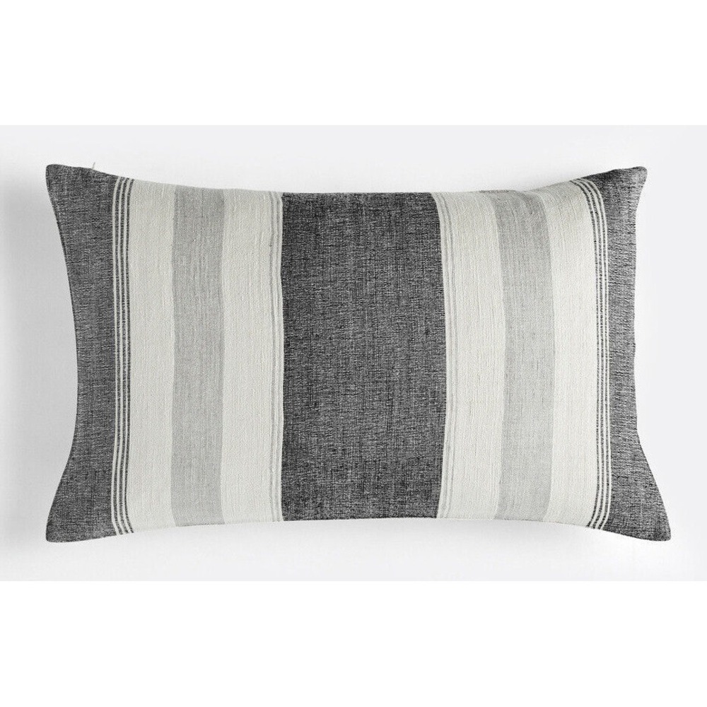 Rejuvenation‎ Pillow Cover Stripe Silk Throw Accent Gray Ivory Neutral Farmhouse